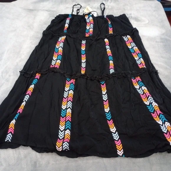 Savanna Jane Dress Womens 1X Black Chevron Striped Bohemian Tiered Midi Western - Picture 2 of 16